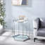Table basse moderne à 2 niveaux en verre avec structure en acier inoxydable argenté, peu encombrante, facile à nettoyer