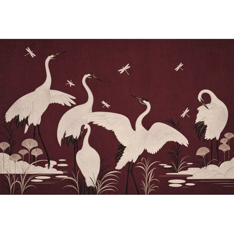 Décoration murale amovible avec papier peint grues blanches, 200 po x 120 po, Peel and Stick
