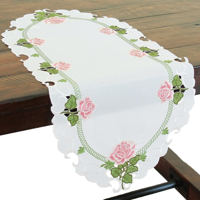 Summer Rose Embroidered Cutwork Mini Table Runner