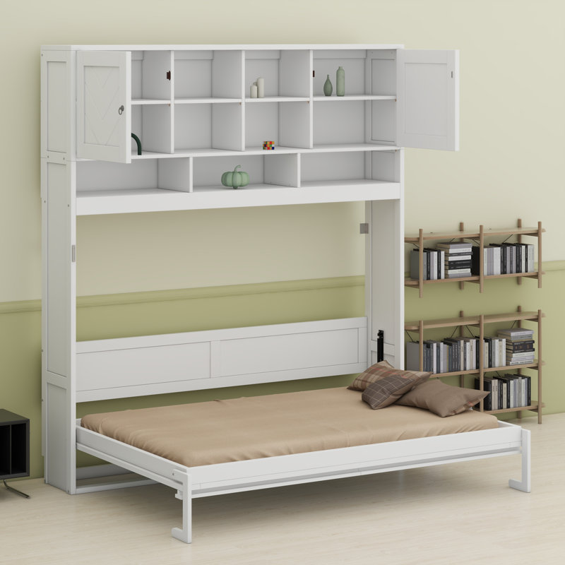Lit escamotable peu encombrant avec rangement intégré et motifs à chevrons