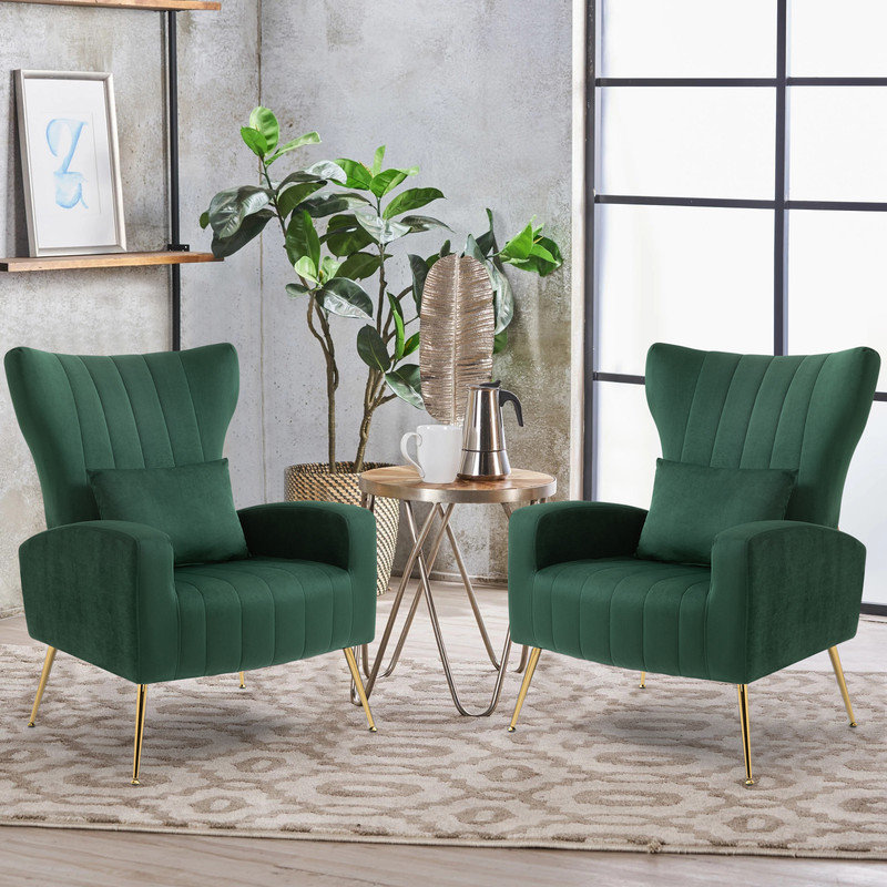 Upholstered velvet armchair, Vert