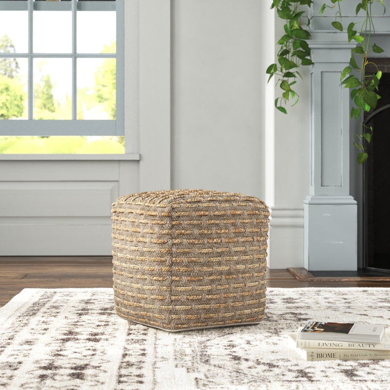 Rue Square Brown and Gray Cotton Wool Pouf