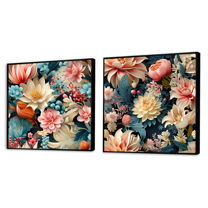 Bryony - Ensemble de 2 collages carrés botaniques abstraits, Cadre flottant noir, H 36 po x l 73 po