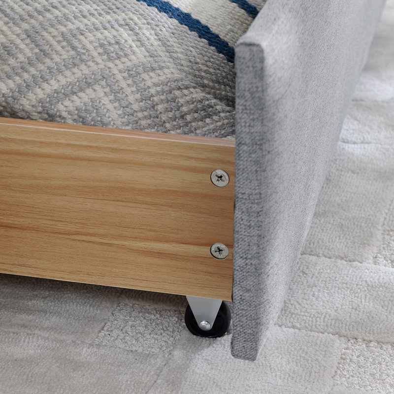 Grand lit de jour avec canapé-lit à deux tiroirs et tissu en lin à rayures verticales