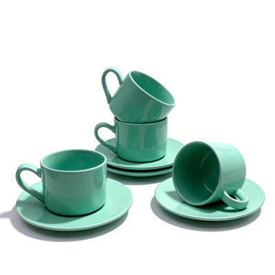 4 Piece Mint Green Stoneware Mugs Coffee Cup Set