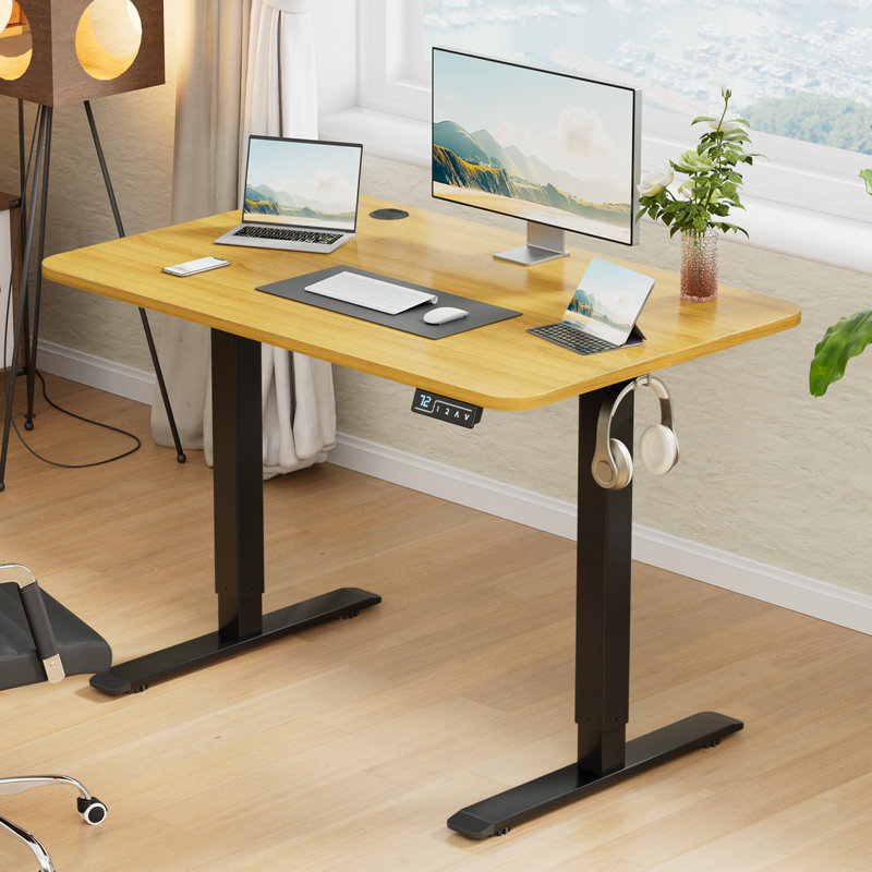 Putnam Height Adjustable Standing Desks, 48" H x 39.37" W x 23.62" D, Bamboo/Black