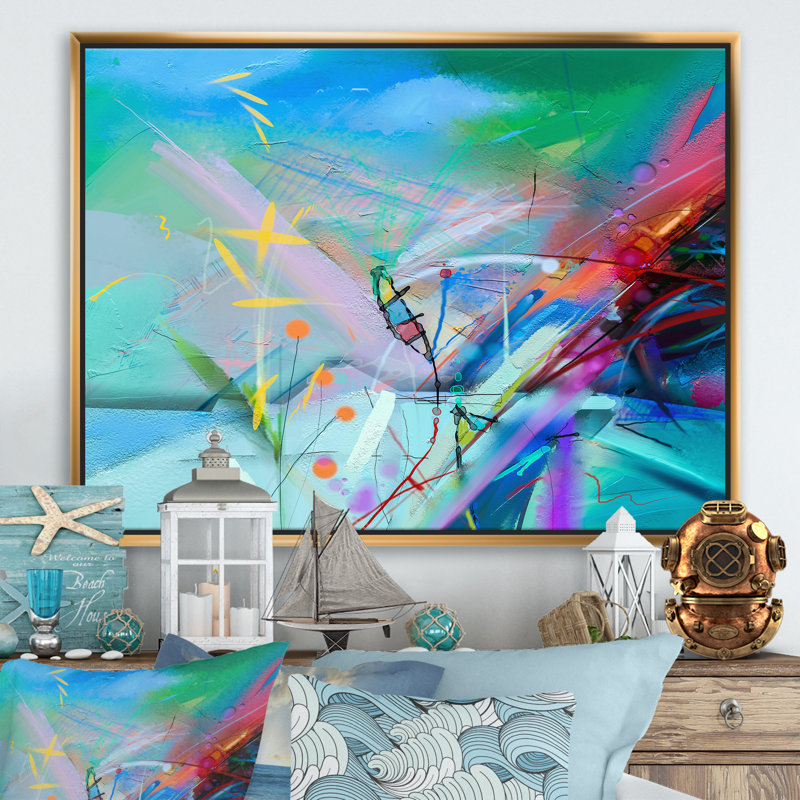 «Abstract Colorful Seascape IX», reproduction d'impression sur toile, H 12 po x l 20 po x p 1 po, Toile encadrée d'or