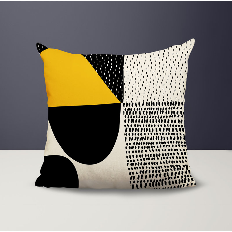 Coussin carré intérieur / extérieur pia, H 19 po x l 19 po, Jaune / noir / blanc cassé