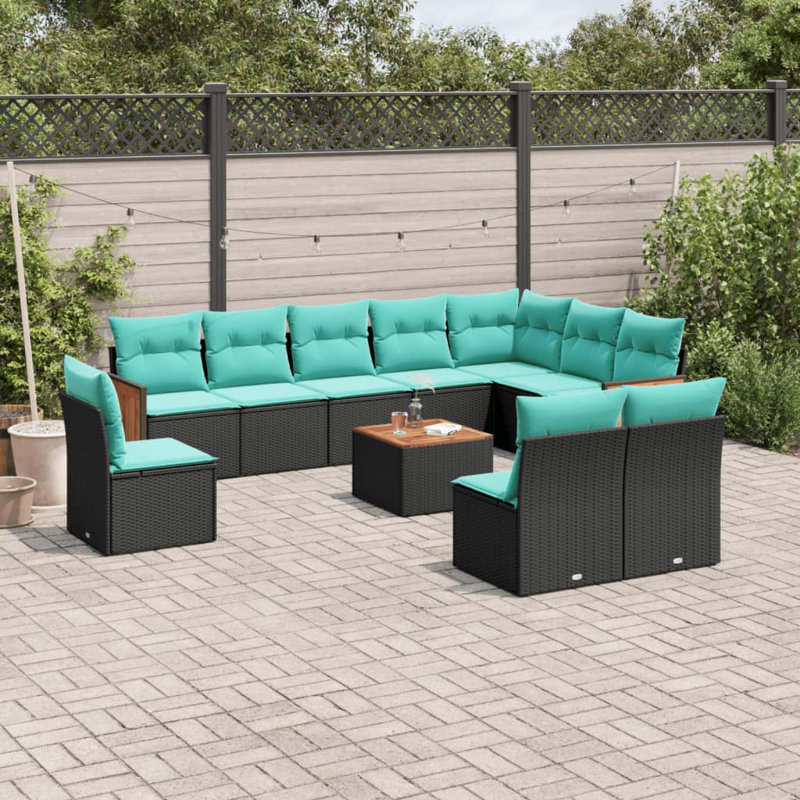  Ensemble de canapé de patio 11 pièces avec coussins en rotin de polyester noir