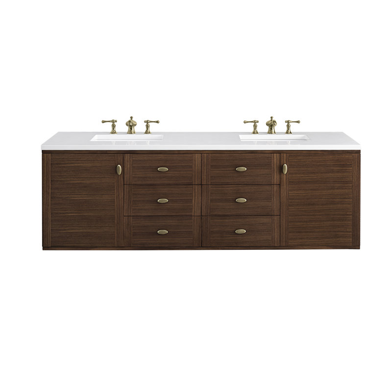 Amberly 60" Double Bathroom Vanity Set, White Zeus, 8" Widespread, 72"