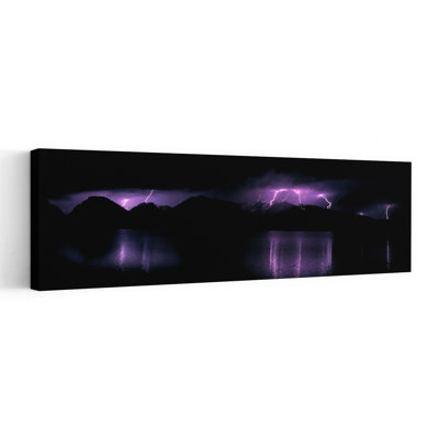 Teton Range W Lightning Grand Teton National Park WY USA by Discovery Comm - Wrapped Canvas Panoramic Print