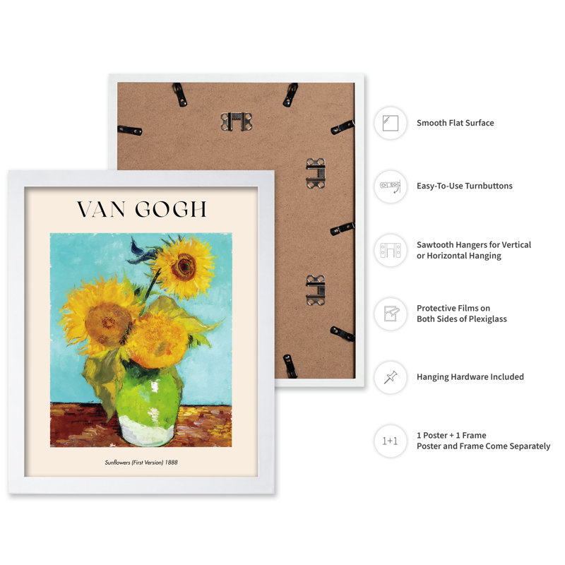 Van Gogh - Tournesols, Affiche, Encadrement blanc, H 16 po x l 20 po