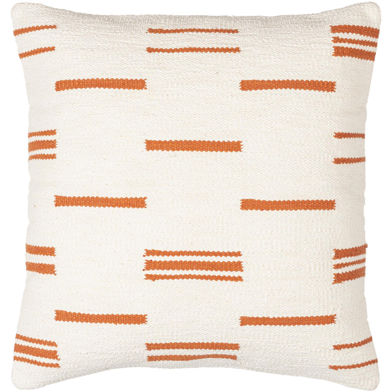 Jeté en coton Chanterelle, Blanc / orange, 22 po x 22 po, Polyester/ Bourre en polyester