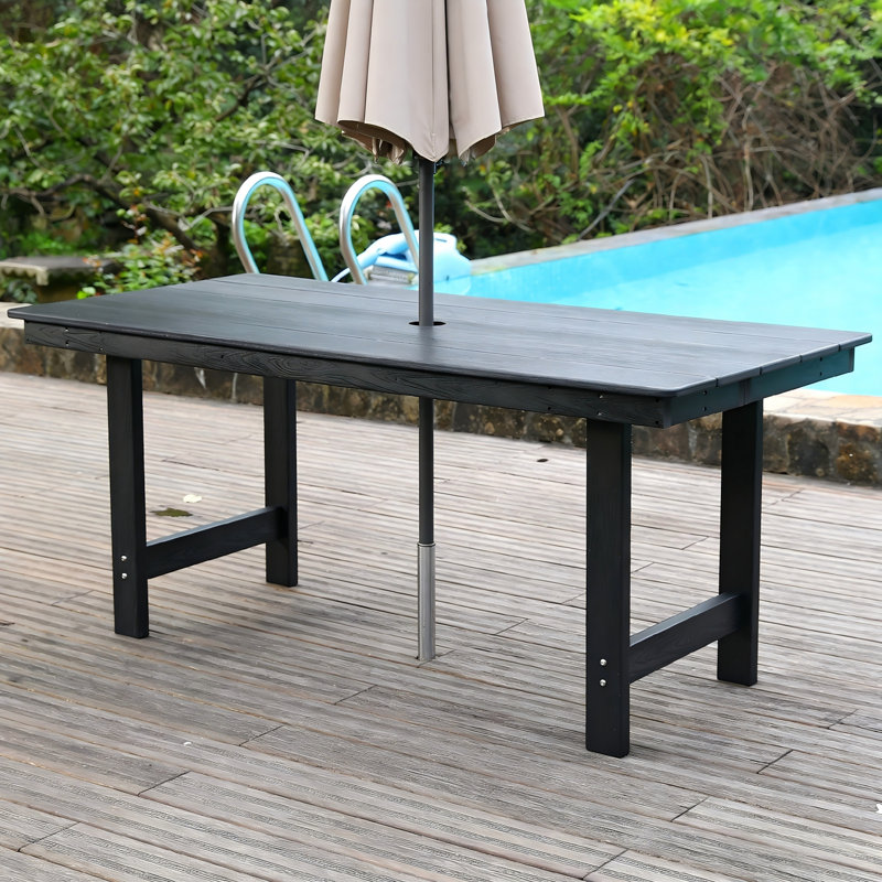 HDPE outdoor patio dining set, one table and four chairs. The outdoor dining furniture has sunshade holes and is suitable. It is suitable for lawns, gardens, backyards, and pool sides.Black,Waterproof