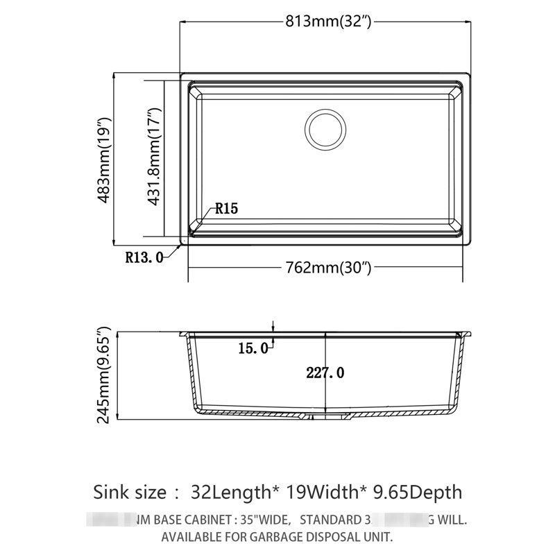 32X19" Granite Composite Quartz Undermount Kitchen Sink, Black, With Rounded Corners, Easy To Maintain, Comes Cutting Board And Drying Roll - Up Rack Black Workstation Design, Non Porous Low Noise,