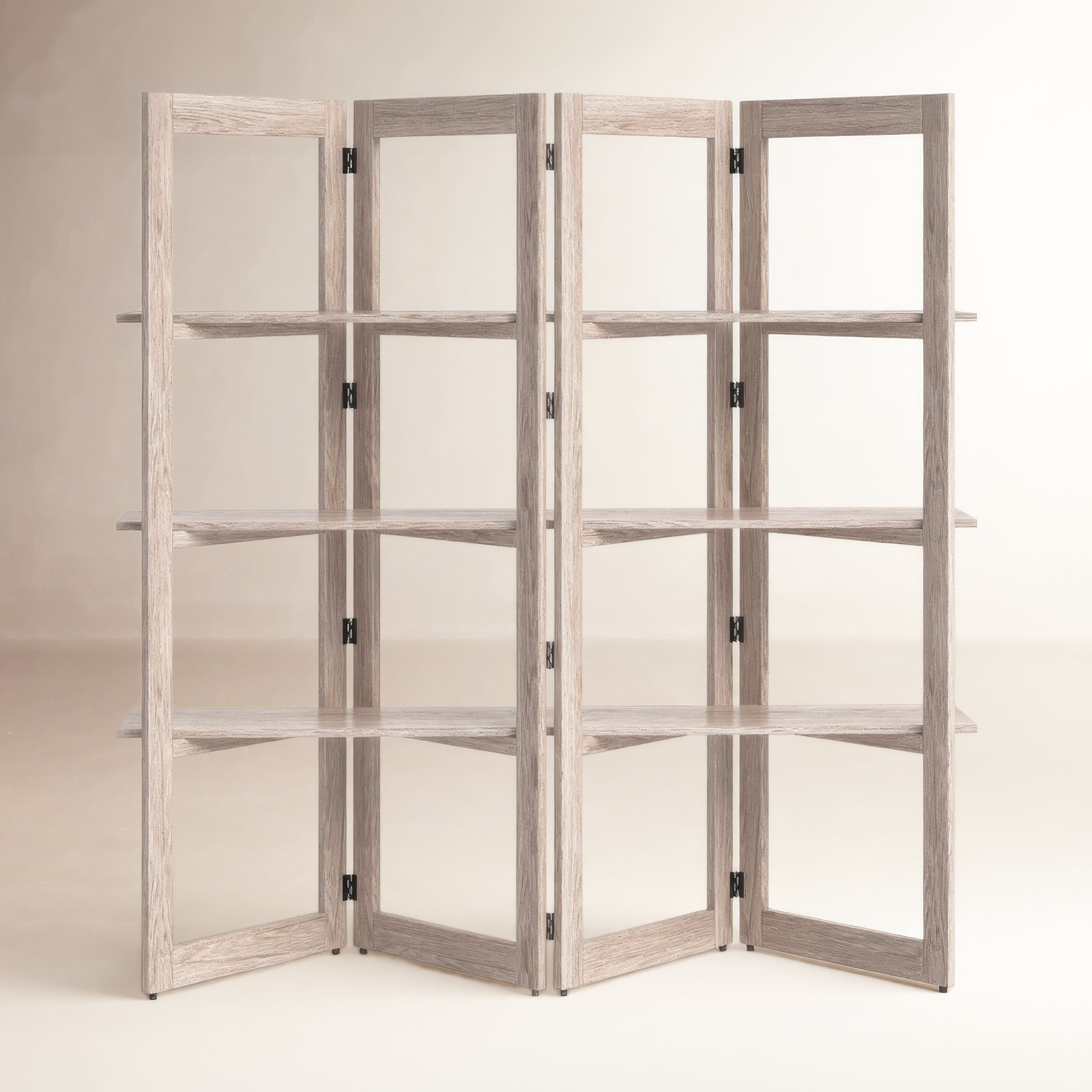 Wide Geometric Bookcase, Gray