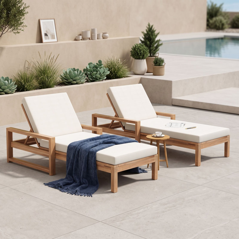 Outdoor Chaise Lounge Set with Cushions, Teck clair