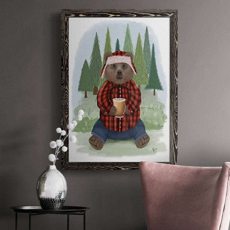 «Cvetana Lumberjack Bear Latte», reproduction d'un seul cadre photo sur toile, H 43,5 po x l 31,5 po x P 1 po, Noir