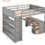 Lit mezzanine double gris avec bureau et - Créez un espace multifonctionnel en bois massif - Matelas de 4 à 6 po Taille recommandée, tablettes, utilisation maximale de la chambre à coucher et aucun sommier requis-1141706931