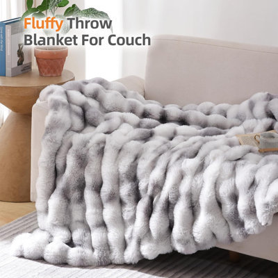 Faux Rabbit Fur Bubble 680GSM Weighted Throw Blanket, Fluffy Reversible Warm Plush Cozy Blanket for Bed & Couch.