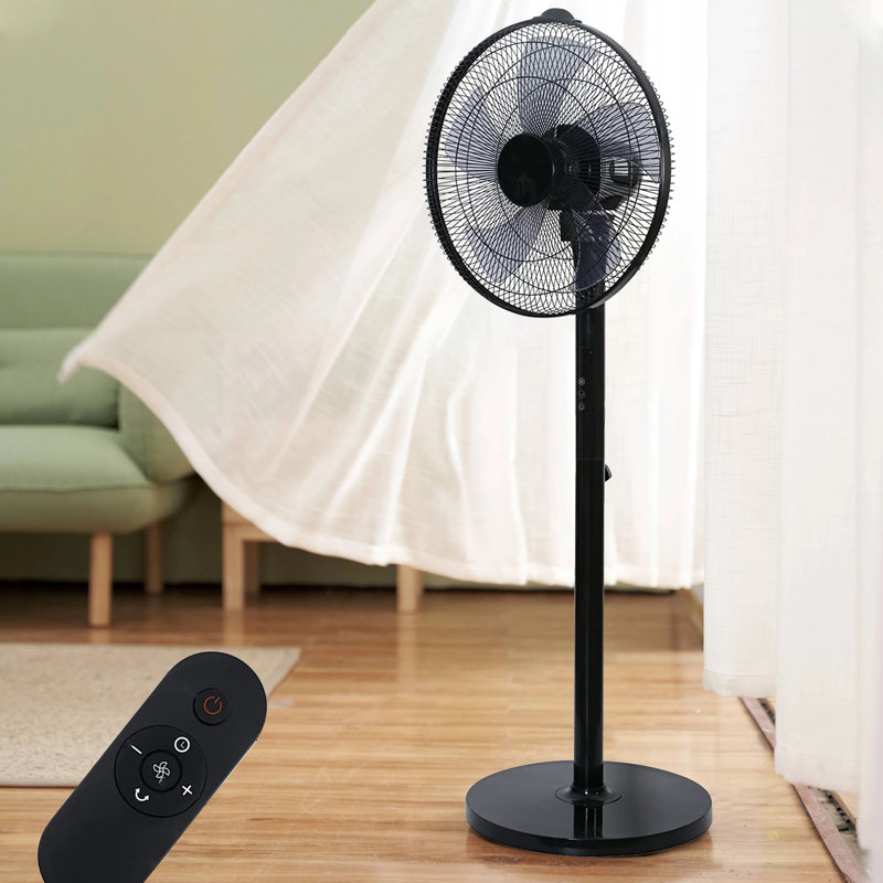 49.5 In. Oscillating Adjustable 12-Levels Speed Black Pedestal Fan With Remote Control And Timer