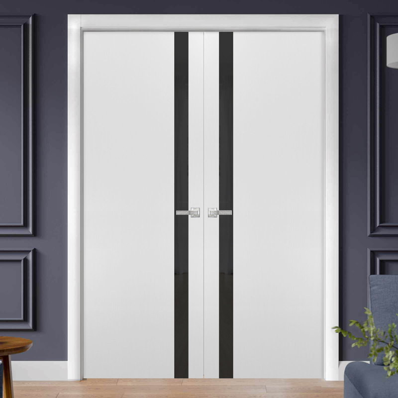 Portes françaises en bois givré Planum, 48 po x 84 po, Blanc