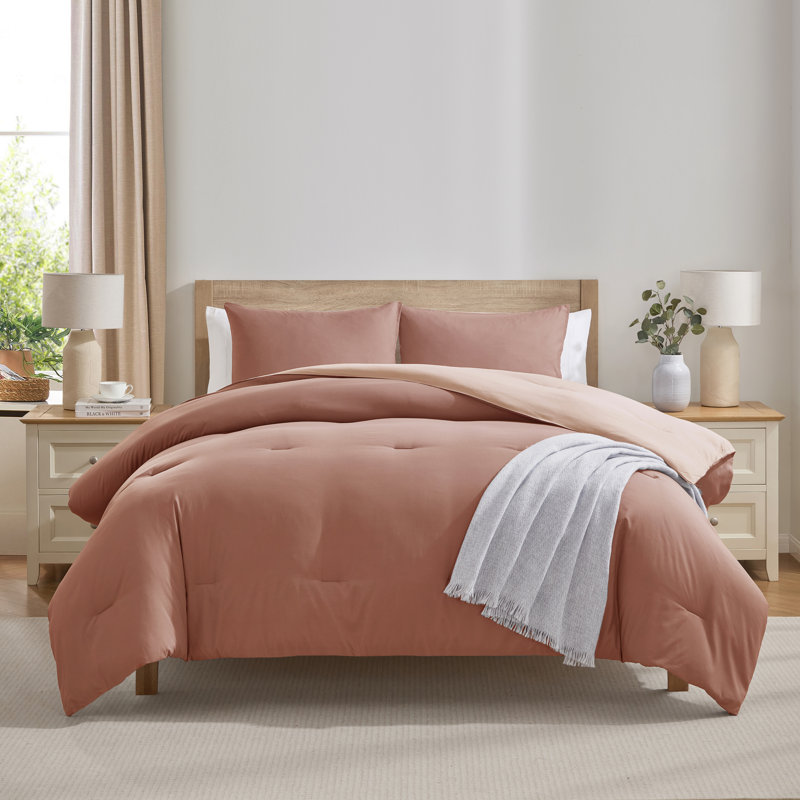 Ultra Soft Modern Reversible 3 Piece Comforter Set, Full Comforter + 2 Standard Shams, Mocha Brown/Ivory Cream