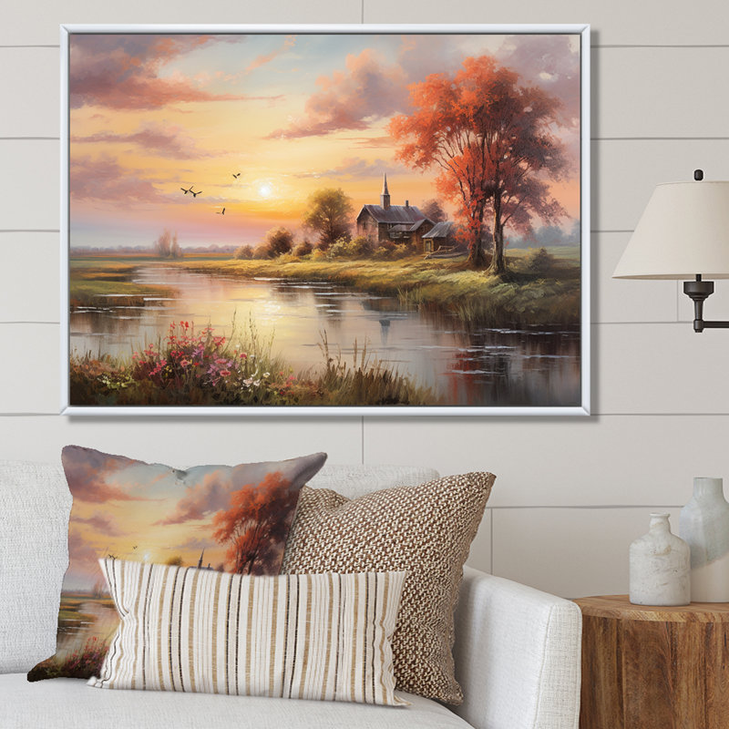 «Sunrise Autumn Country Panorama I», reproduction sur toile, H 24 po x l 32 po x P 1 po, Cadre naturel flottant