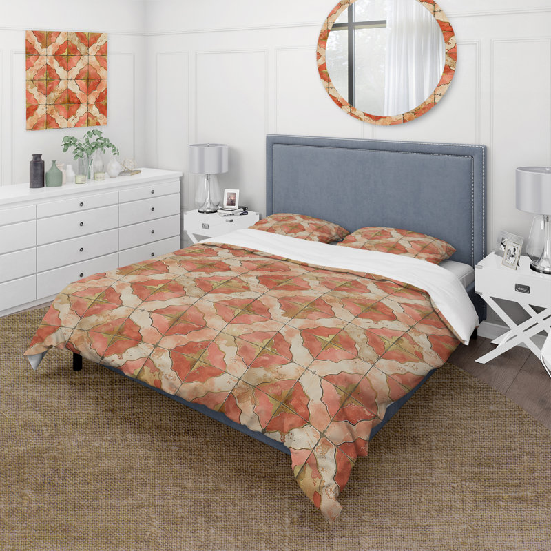 Ensemble de housse de couette rustique Salmon and Gold Rustic Tile II - Farmhouse