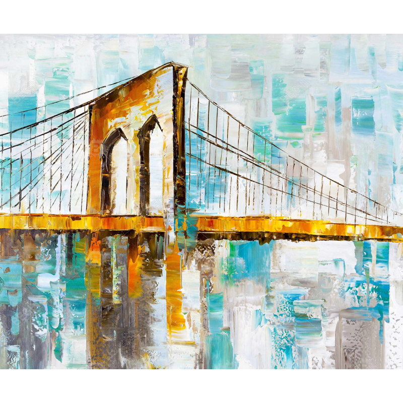 Décoration de chambre encadrée orange Brooklyn Bridge