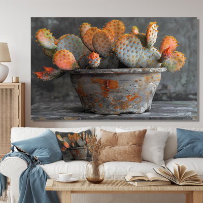 Décoration murale orange orange et vert en forme de cactus dans un vase II - cactus floral