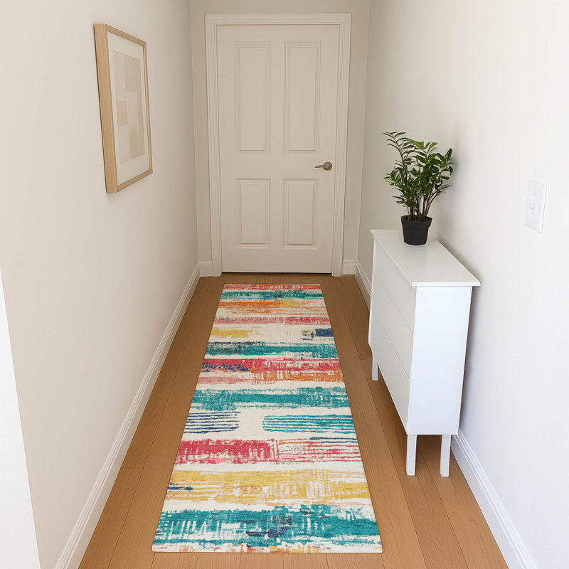 Premium Machine Washable Slesnick AMF1665 Stripes Rug, Runner 2'3" x 7'6"