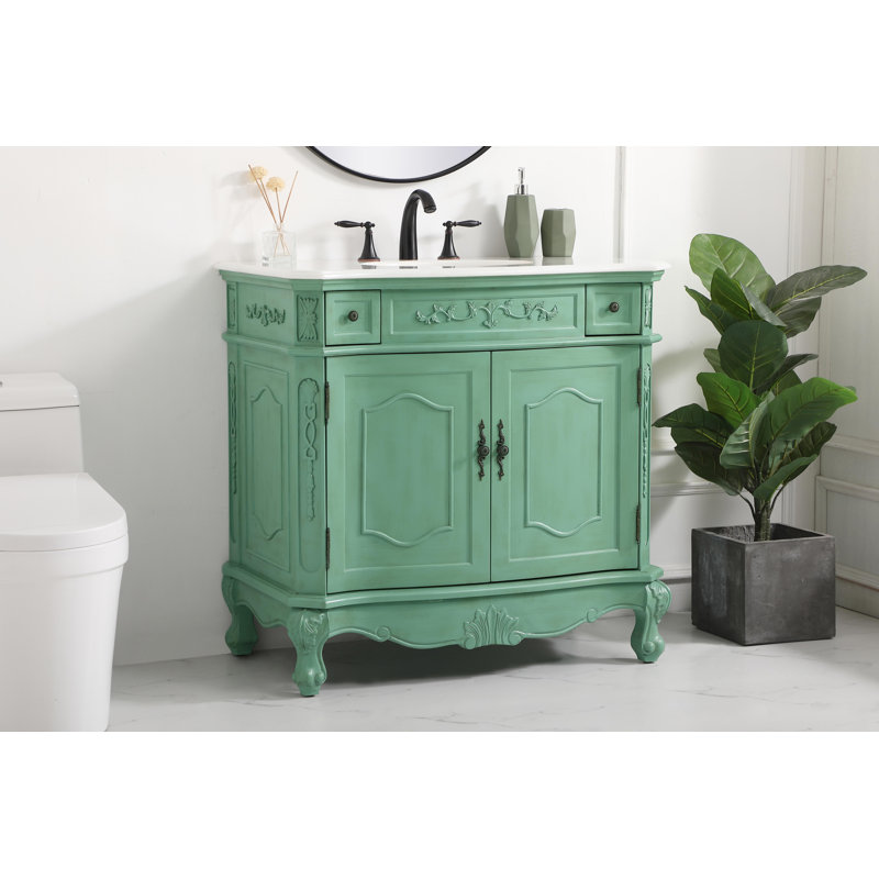 Ensemble de meuble-lavabo simple Lunette, Menthe rétro, Ivoire blanc, 36"