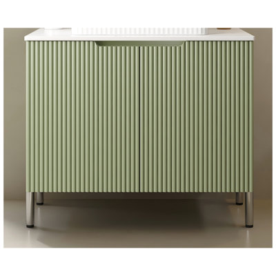 30" TURIO Freestanding Carrara White Artificial Stone Countertop and Green Cabinet with Two Doors, NO Basin, NO Faucet and Sink Cover