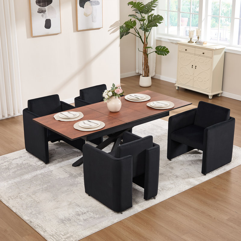 Chaise de salle à manger moderne de style tonneau, 66 x 67 x 79 cm, bois et velours, à l'unité, noire, avec accoudoirs et dossier ergonomique.