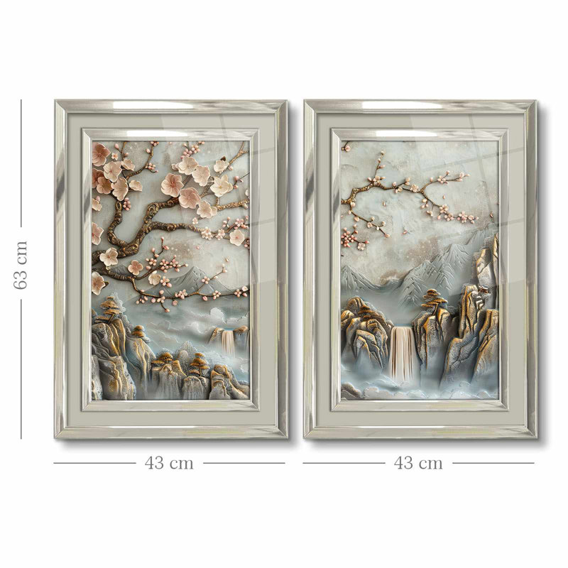 Élégantes peintures décoratives encadrées (ensemble de 2), 16,9 x 25,6 pouces | 100% verre acrylique (épaisseur: 0,04 po) et cadre 100% bois massif (épaisseur: 1,0 po) | Parfait pour la décoration de salon et de chambre à coucher, design élégant et intemporel