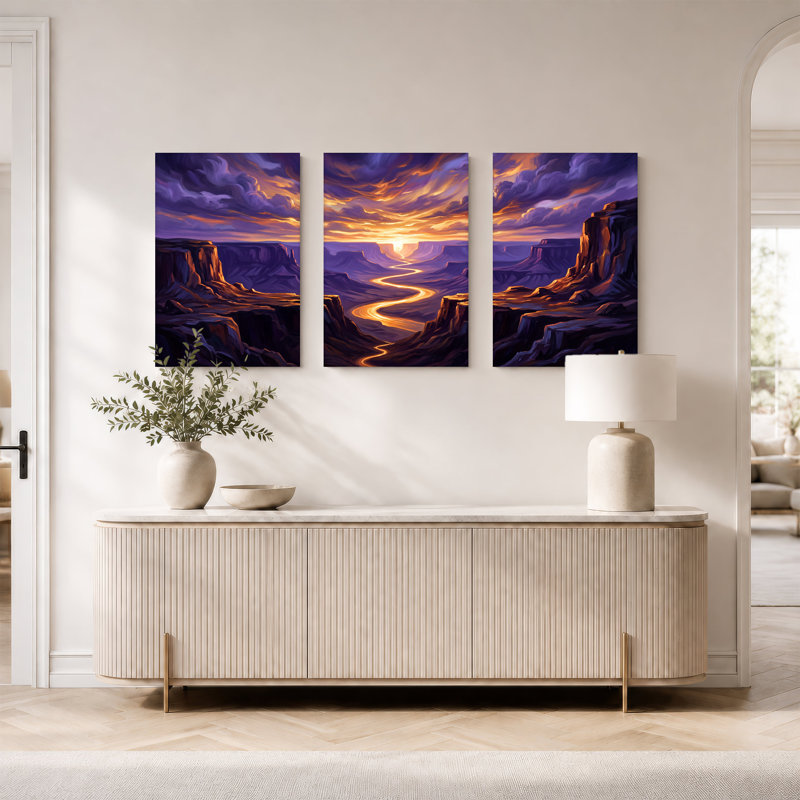 «Winding River Through Mauve Canyon», ensemble d'art sur toile, 24"H x 16"W x 3pcs
