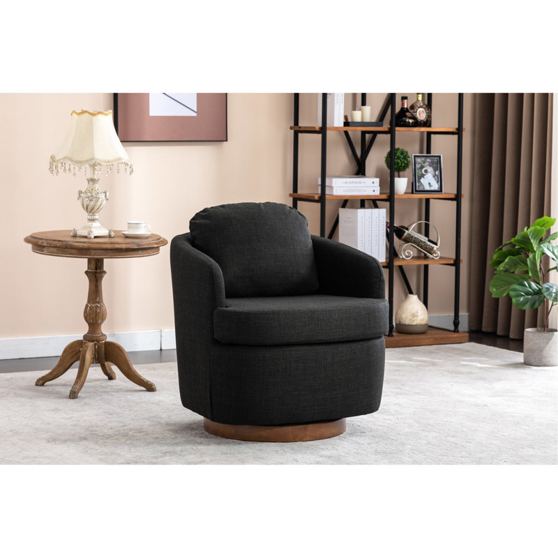 Chaise pivotante en lin gris foncé de l 29,1 po x H 28,3 po avec base en bois massif pour espace café brun, Gris foncé