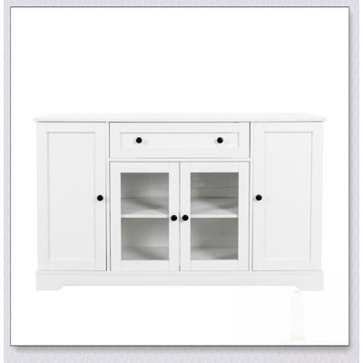 Buffet moderne blanc avec rangement, tablettes réglables et tiroir pour l'organisation de la cuisine, de la salle à manger et du salon