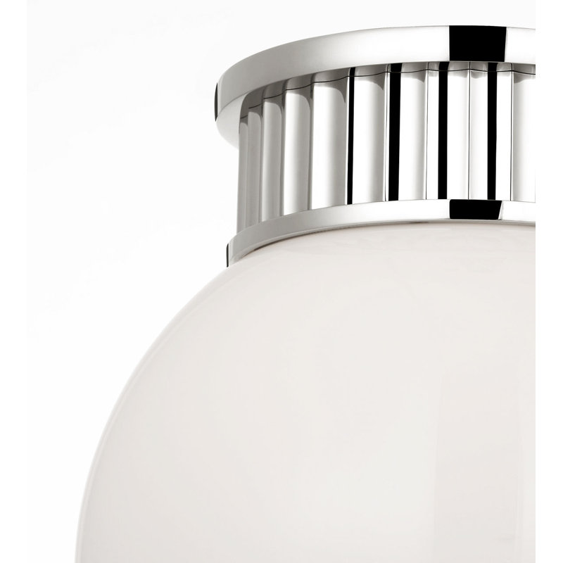 Cavill Flush Mount with White Glass, Polished Nickel, 8.5" H x 7.5" W x 7.5" D