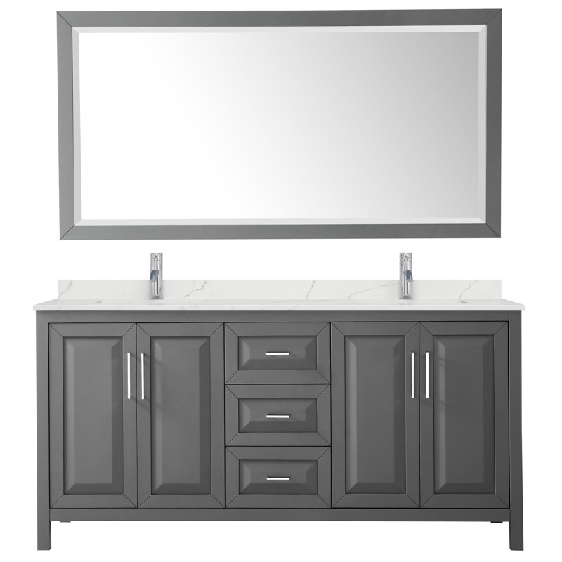 Daria 72 in. with Mirror Vanity, Giotto Quartz, Gray, Polished Chrome