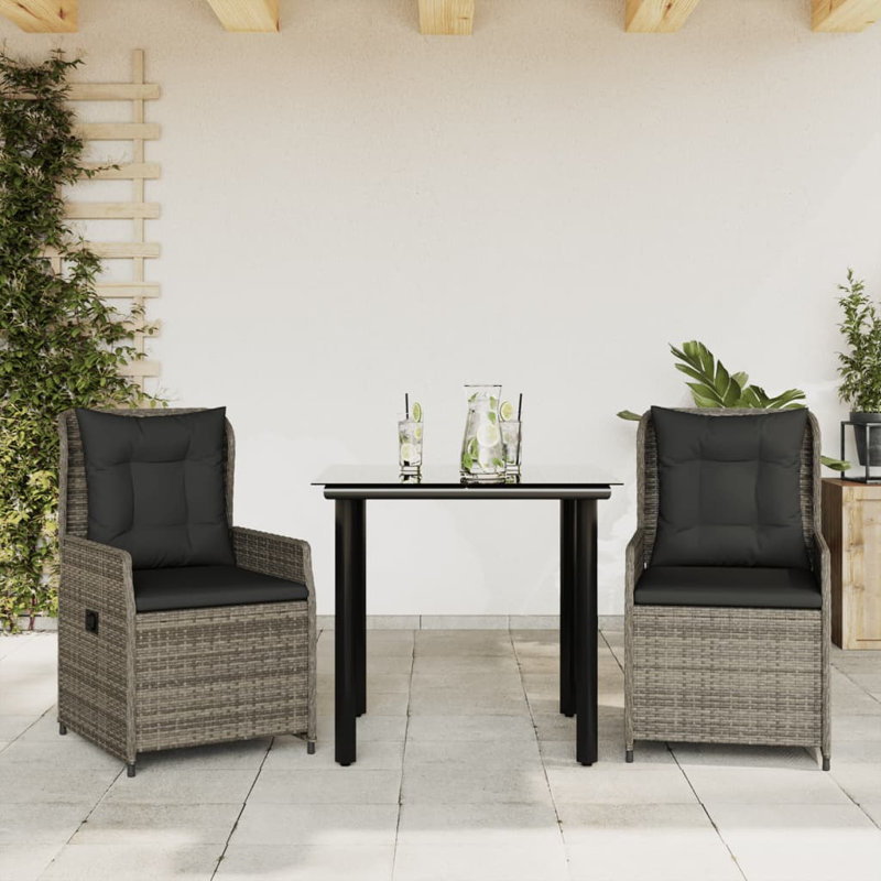  Garden Dining Set Grey, Black, Dark Grey, 2