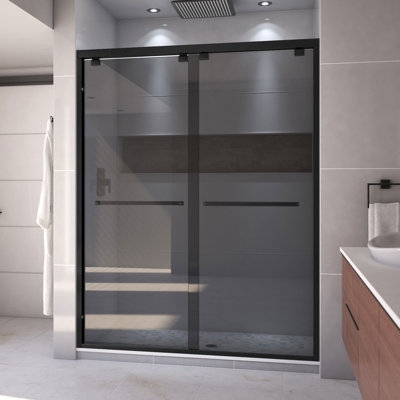 DreamLine Encore 56 - 60 inch W x 76 inch H Semi-Frameless Bypass Shower Door in Matte Black and Smoke Gray Glass