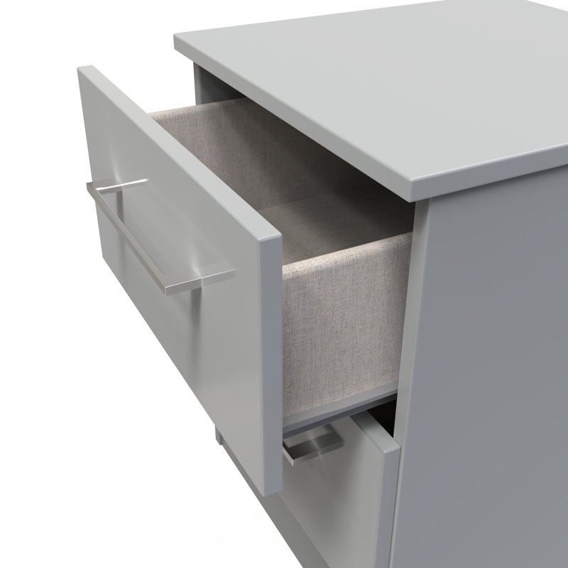 Worcester Fully Assembled Worcester 2 Drawer Bedside Cabinet In Black Gloss & White (Ready Assmbled), Grey