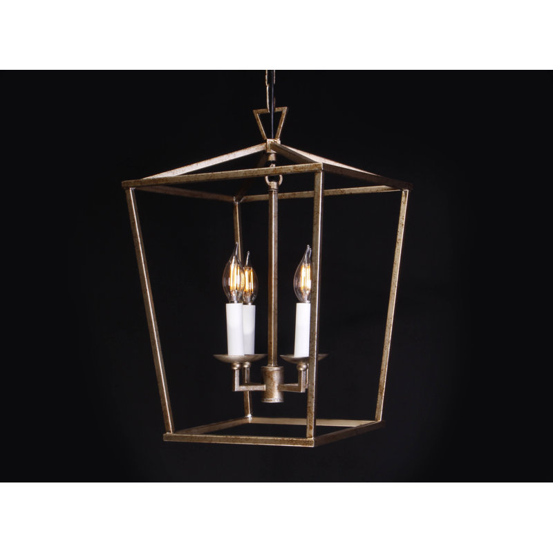 Luminaire suspendu géométrique 4 lumières lanternes Lamson, Feuille d'argent