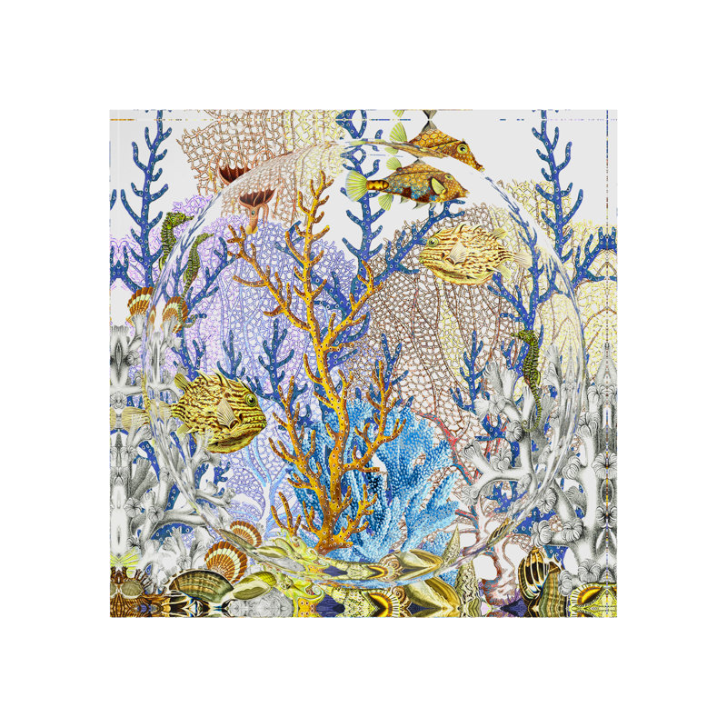 Fan Coral Reef Blue Gold Acrylic Decorative Tray, 6"W x 6"D x 2"H