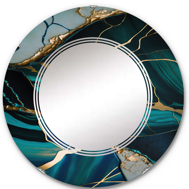Abstrait Geode Green I - Miroir mural abstrait en marbre, 24 po x 24 po