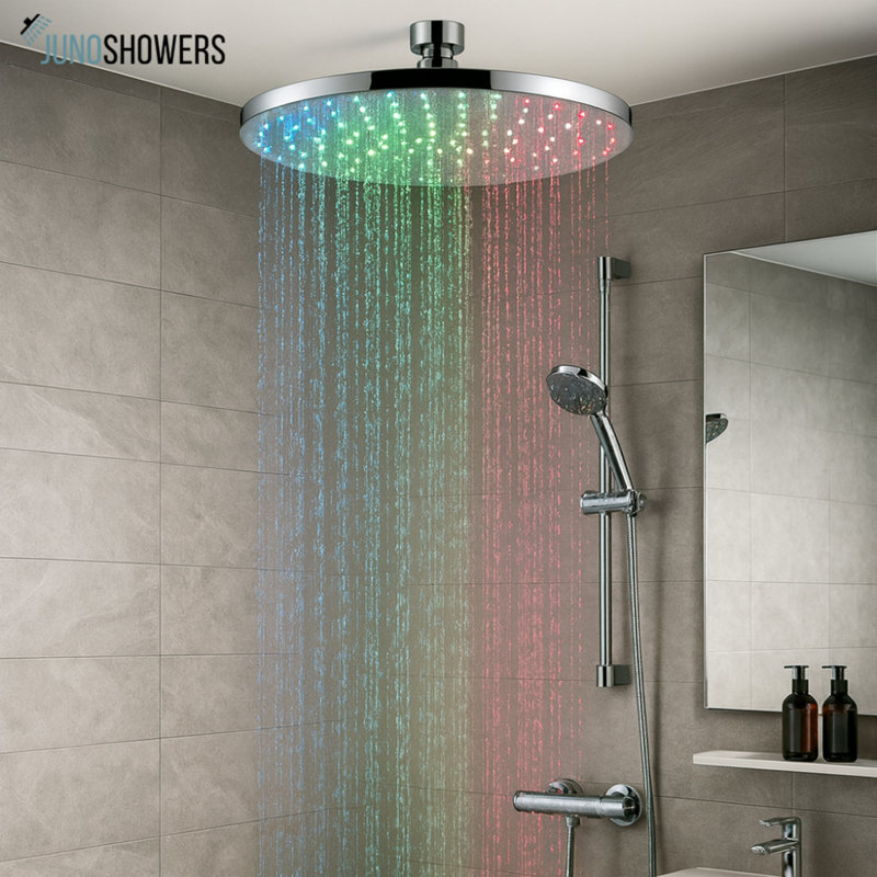 Juno 8", 10", 12", 16" Stainless Steel Round Color Changing LED Rain Shower Head