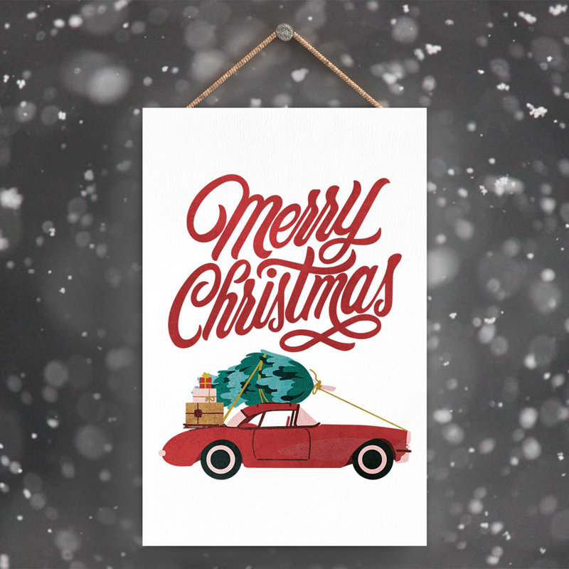 Xmas Merry Christmas Car Wooden Plaque, 18.5cm H x 12cm W x 0.9cm D