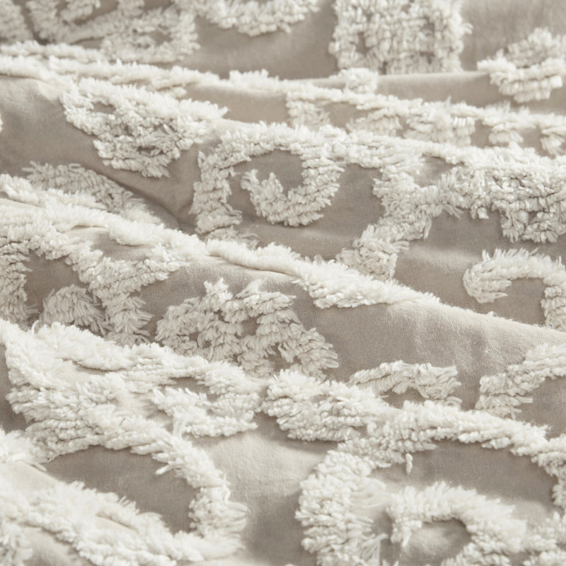 Housse de couette 100% coton taupe avec ornement en chenille ravissante pour grand lit, Taupe